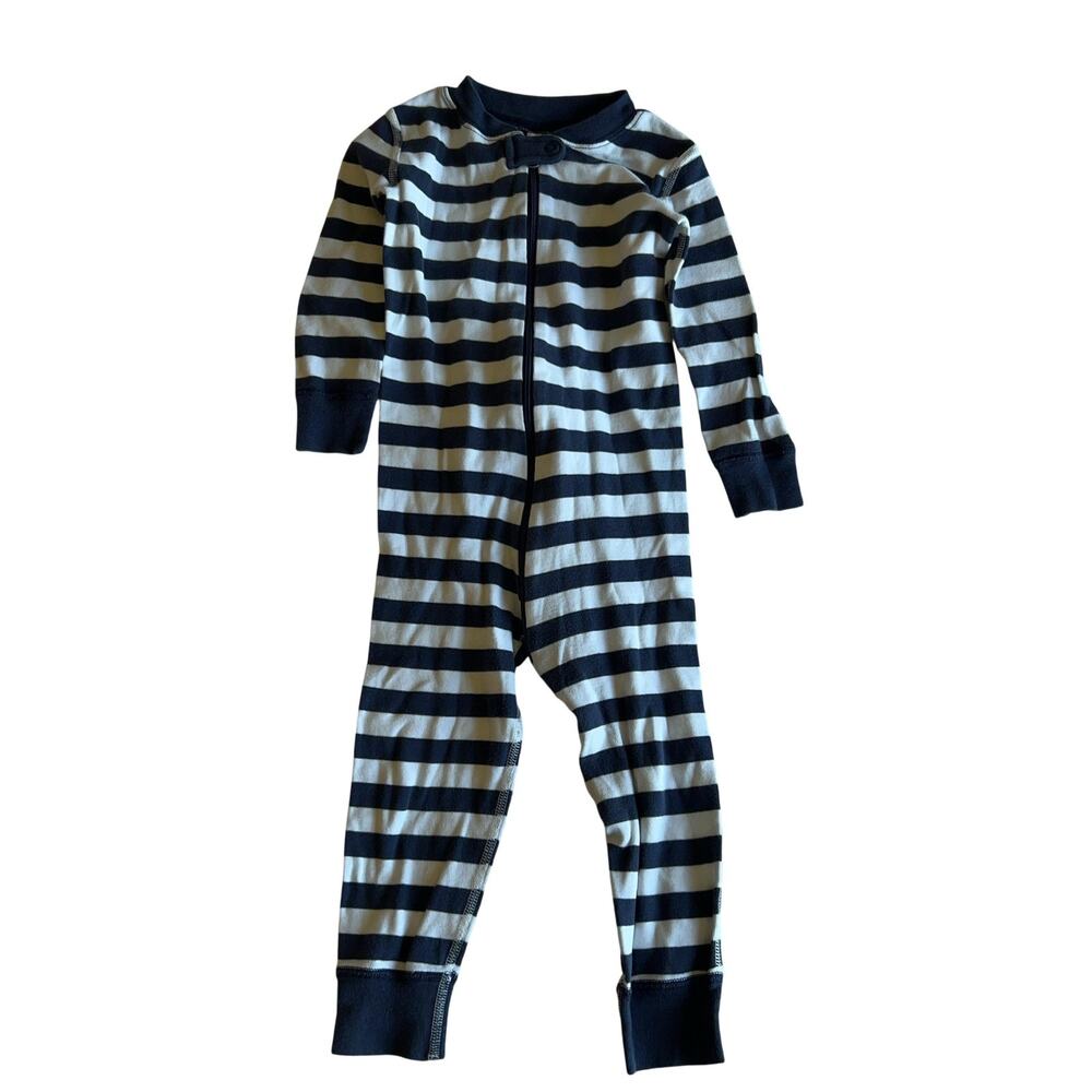 Hanna Andersson Jacket Unisex 3T Blue Striped Full Zip Jersey Organic Cotton